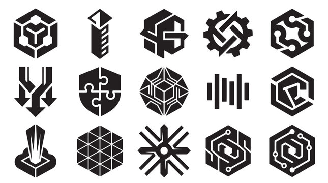 Abstract Geometric Technology Logo Icon Set Vector Business Mark Collection