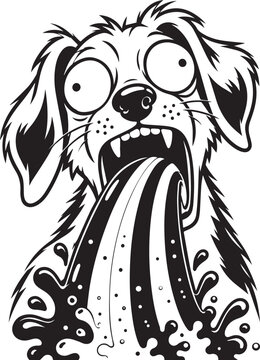 Funny dog face with big eyes and dripping tongue black silhouette sticker for crazy pet lover merchandise.