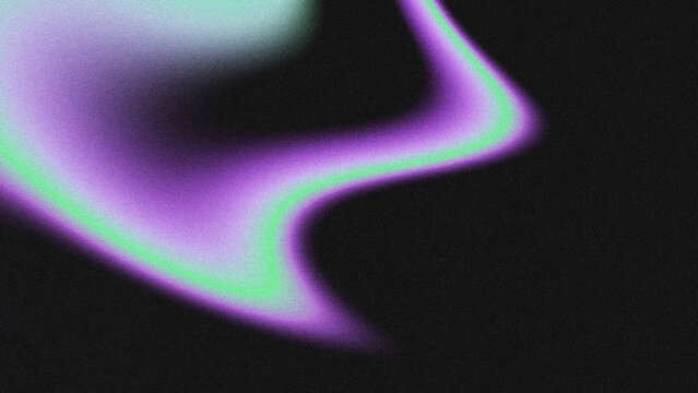 Textured, grainy abstract background featuring smooth, flowing wavy curves. Soft neon purple and lime green gradient light swirls across a dark black noisy backdrop.