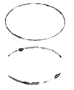 Set of black ink grunge oval frames, distressed paint cut out