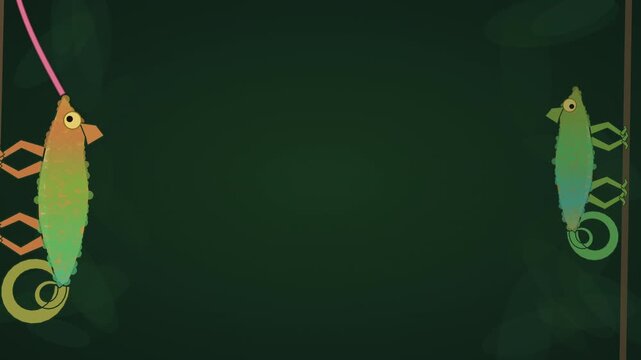 Chameleon shifting color while extending its tongue seamless loop