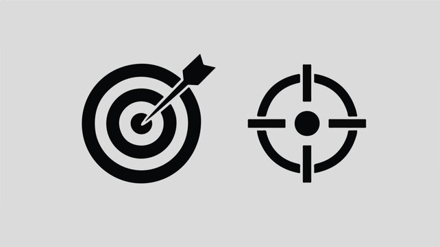Minimalist Black and White Target and Crosshair Icons Symbolizing Precision and Strategic Goal Achievement