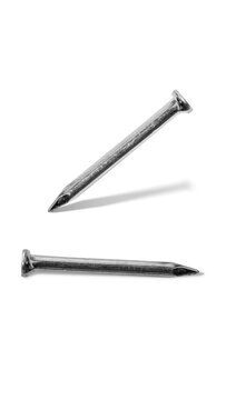 Two metallic iron construction hardware nails isolated on transparent background canvas