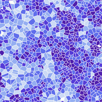 Voronoi Cell Seamless Pattern Vector, Abstract Geometric Mosaic Mosaic Water Pool Cell Texture, Blue Purple Stained Glass Background, Modern Organic Lattice Surface Backdrop Print