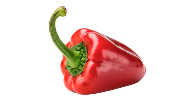 Fresh raw red bell pepper capsicum with green stem isolated vegetable food