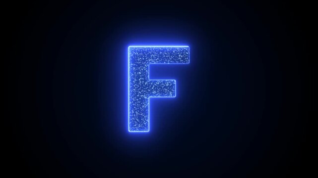 Letter F Glowing Blue Neon Animation with Sparkling Particles