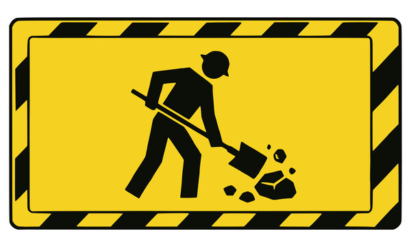 construction digging working zone warning sign symbol danger flat color vector illustration template design