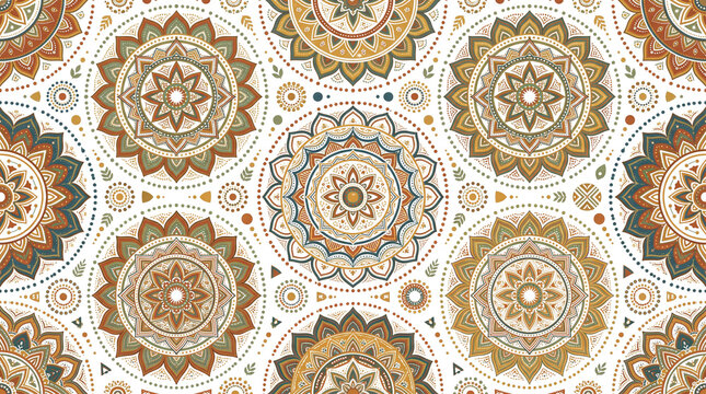 Bohemian mandala pattern with earthy tones, intricate floral circular ornaments, vintage ethnic textile design for wallpaper isolated PNG with Transparent Background