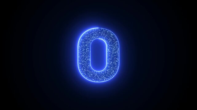 Letter O Glowing Blue Neon Animation with Sparkling Particles