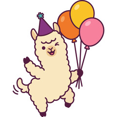 Obraz premium Cute Alpaca Ilama Party Dancing with Balloon