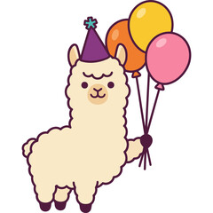 Obraz premium Cute Alpaca Ilama Party with Hat and Balloon