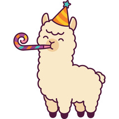 Obraz premium Cute Alpaca Ilama Party Blow a Party Horn