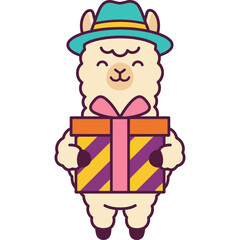 Obraz premium Cute Alpaca Ilama Party Gift Box Present