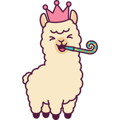 Obraz premium Cute Alpaca Ilama Party Excited Party Blower
