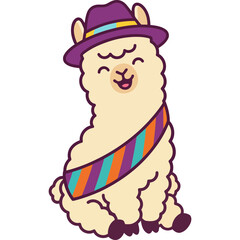 Obraz premium Cute Alpaca Ilama Party Smiling and Sitting