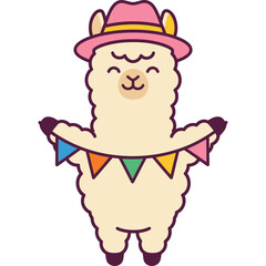Obraz premium Cute Alpaca Ilama Party Holding Party Flag