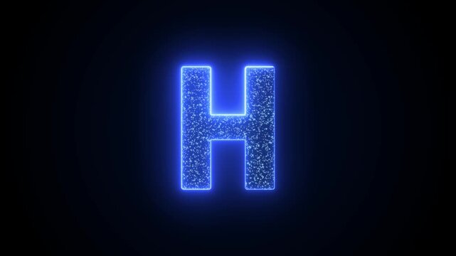Letter H Glowing Blue Neon Animation with Sparkling Particles