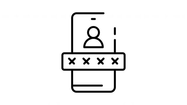 Animation smartphone display screen for user account profile with digital code entry field, great for cybersecurity concepts and technology designs.