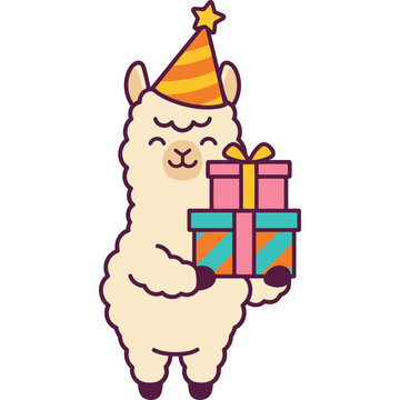 Cute Alpaca Ilama Party Holding Gift Boxes
