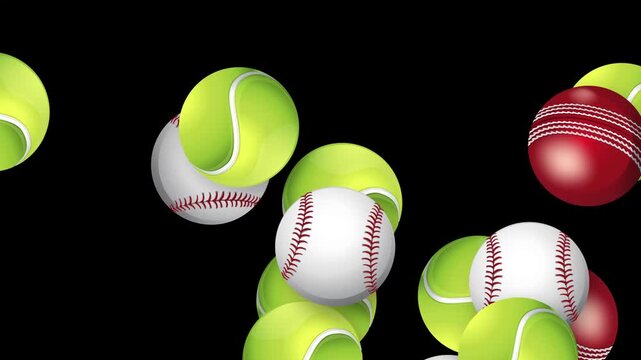 Mixed Sports Balls Bursting and Falling Against a Black Background