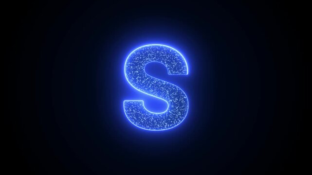 Letter S Glowing Blue Neon Animation with Sparkling Particles