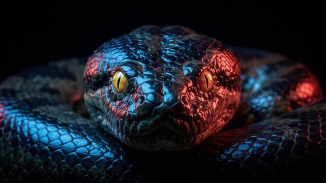Close Up of Python Snake Eyes in the Dark Observing Its Surroundings