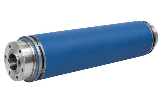 Blue printing blanket cylinder with precision machined metal core and industrial roller design