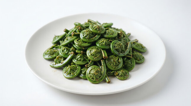 Freshly Prepared Fiddlehead Ferns Edible Spring Vegetables Healthy Green Food Dish