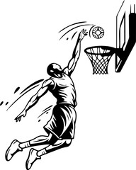 Basketball player jumping to dunk a basketball into the hoop with black and whit © UttamChandra