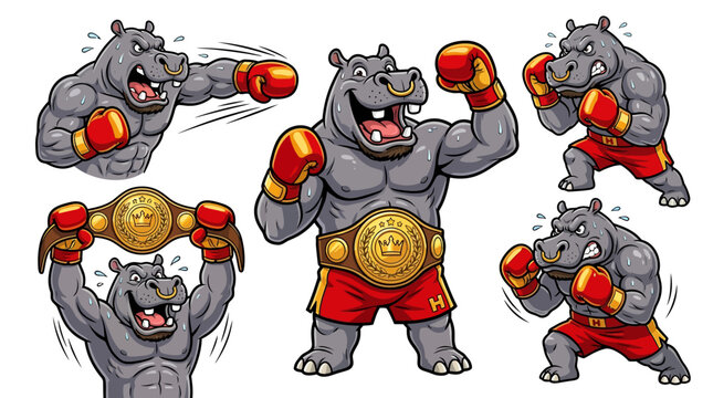 Cartoon Bears Engaged in Boxing Competition.