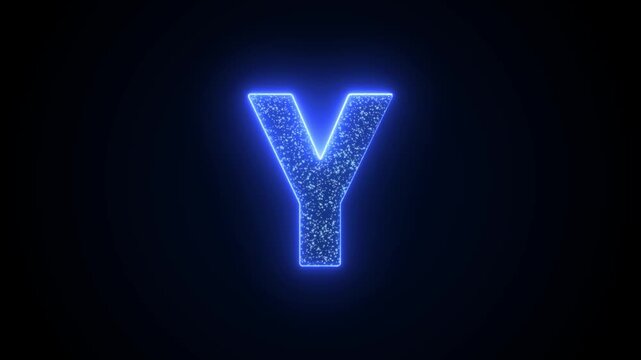 Letter Y Glowing Blue Neon Animation with Sparkling Particles