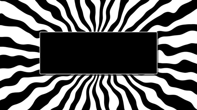 Black and white abstract zebra wave pattern with central blank frame, optical illusion motion background