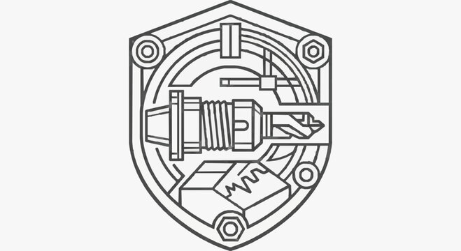 Industrial Impactor Hammer Tool Emblem with Hexagonal Shield Border Design