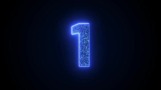 Number 1 Glowing Blue Neon Animation with Sparkling Particles