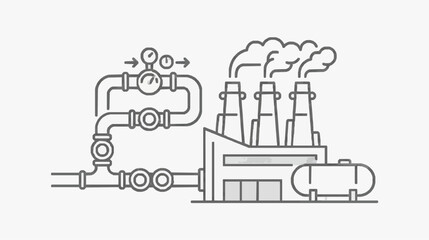 Fototapeta premium Steam Power Plant Schematic with Piping and Chimneys Industrial Diagram