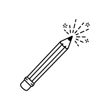 Magic pencil with sparkling creative sparks line art icon ideal for education writing copywrighting graphic design tools and artistic brainstorming.