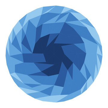 Blue Low Poly Faceted Geometric Circle on Transparent Background