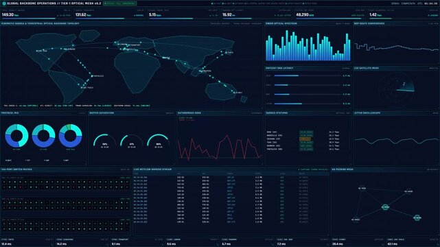 High-tech command center HUD displaying global internet backbone monitoring and telemetry.