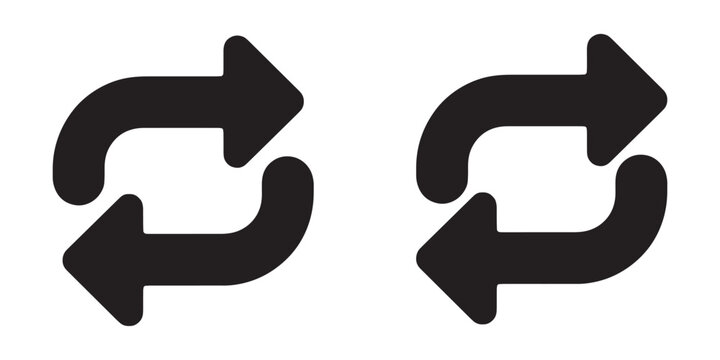 Black refresh arrow vector icons isolated on transparent background for reload or update concept.