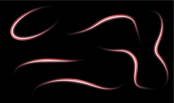 Abstract Pink Glowing Neon Light Trails Vector Overlay