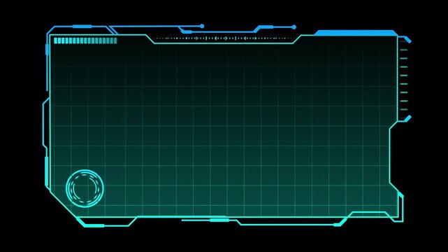 Futuristic Geometric Cyan HUD Frame with Radar and Grid Overlay for Sci-Fi Video Dashboard 4K Stock Alpha Channel Square LowerThird