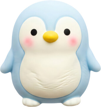 Cute Blue Penguin Squishy Toy with Pink Cheeks on White Background