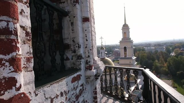 View of the Transfiguration Cathedral in the city of Nevyansk, Sverdlovsk Oblast from the balcony of the Nevyansk or Demidov Tower