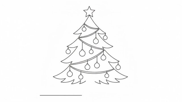 Continuous line of a christmas tree with ornaments and star animation line minimalist holiday decoration