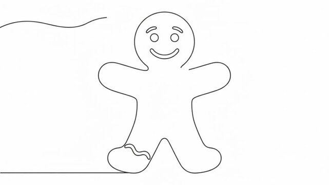 Continuous line of a happy gingerbread man animation for christmas holiday projects line animation