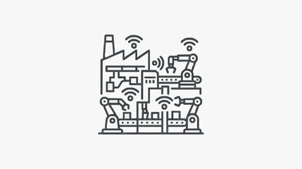 Fototapeta premium Industrial Automation Factory with Connected Robotic Arms and IoT Network