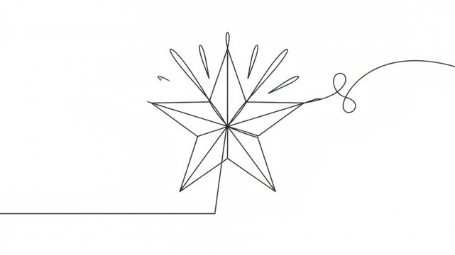 Continuous line of a shining star animation, minimalist hand-drawn style one line star sparkle