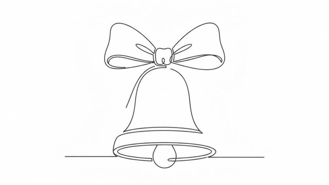 Continuous line of christmas bell with ribbon bow, minimalist holiday animation for seasonal greeting cards and festive motion
