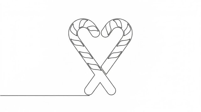 Continuous line of candy canes forming a heart shape animation christmas holiday