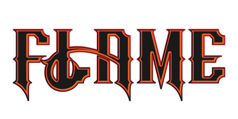 Western style flame word typography with orange and red outline isolated on transparant background © Ndoewer